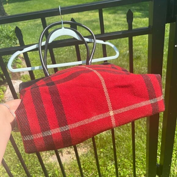 Burberry Nova Check Wool Plaid Leather Tote - Picture 8 of 9